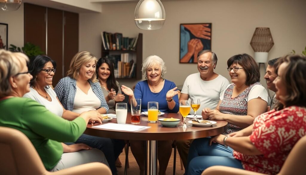 An image of people participating in a slimming club meeting